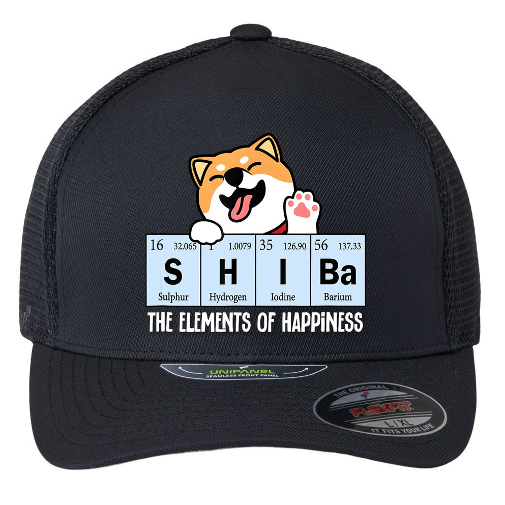 Shiba Inu Table Of Elements Happiness Shiba Inu Gift Flexfit Unipanel Trucker Cap