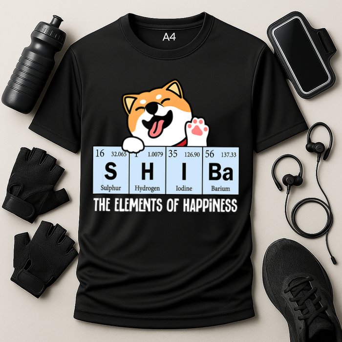 Shiba Inu Table Of Elements Happiness Shiba Inu Gift Cooling Performance Crew T-Shirt