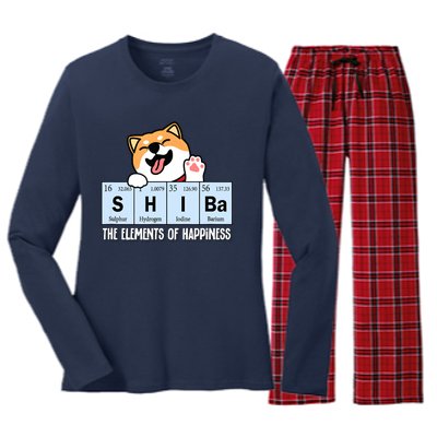 Shiba Inu Table Of Elements Happiness Shiba Inu Gift Women's Long Sleeve Flannel Pajama Set 