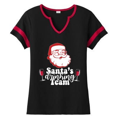 Santa's Ing Team Fun Wine Ers Meme Christmas Funny Gift Ladies Halftime Notch Neck Tee