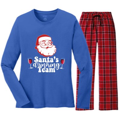 Santa's Ing Team Fun Wine Ers Meme Christmas Funny Gift Women's Long Sleeve Flannel Pajama Set 