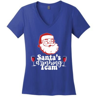 Santa's Ing Team Fun Wine Ers Meme Christmas Funny Gift Women's V-Neck T-Shirt