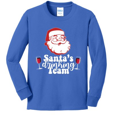 Santa's Ing Team Fun Wine Ers Meme Christmas Funny Gift Kids Long Sleeve Shirt