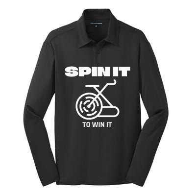 Spin It To Win It Funny Indoor Cycling Spinning Top Silk Touch Performance Long Sleeve Polo