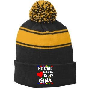 She Is The Gina To Martin Name Personalized Couple Matching Stripe Pom Pom Beanie