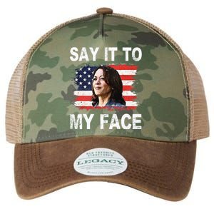 Say It To My Face Funny Kamala Harris Addresses Trump Legacy Tie Dye Trucker Hat