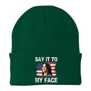 Say It To My Face Funny Kamala Harris Addresses Trump Knit Cap Winter Beanie