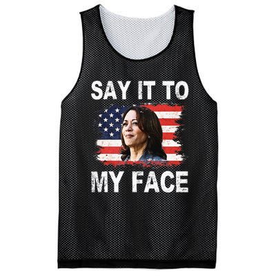 Say It To My Face Funny Kamala Harris Addresses Trump Mesh Reversible Basketball Jersey Tank