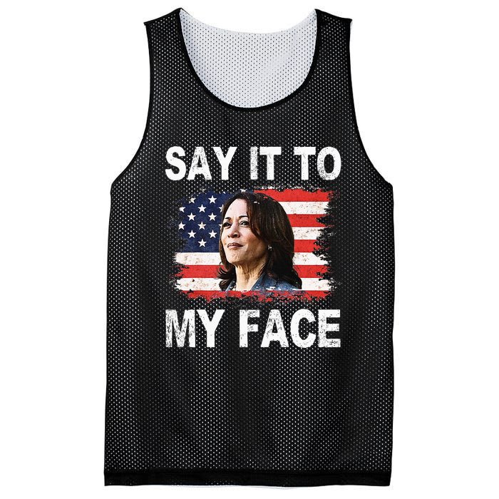 Say It To My Face Funny Kamala Harris Addresses Trump Mesh Reversible Basketball Jersey Tank