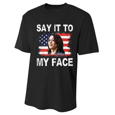 Say It To My Face Funny Kamala Harris Addresses Trump Performance Sprint T-Shirt