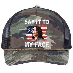 Say It To My Face Funny Kamala Harris Addresses Trump Retro Rope Trucker Hat Cap