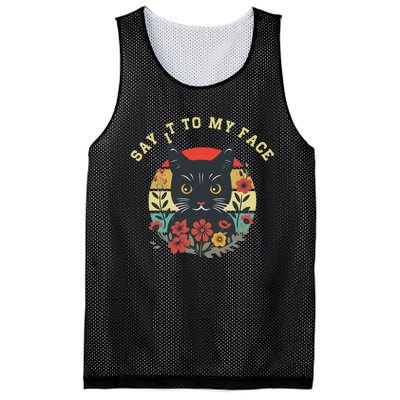 Say It To My Face Black Cat Vintage Floral Mesh Reversible Basketball Jersey Tank