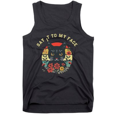 Say It To My Face Black Cat Vintage Floral Tank Top