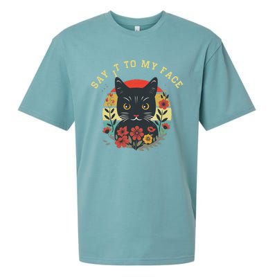 Say It To My Face Black Cat Vintage Floral Sueded Cloud Jersey T-Shirt