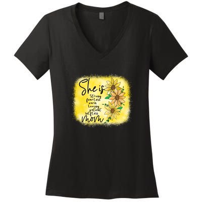 She Is Trong Fearless Warm Loving Patient Selfless Mom Mother's Day Gift Women's V-Neck T-Shirt