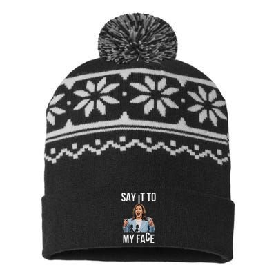 Say It To My Face Kamala Harris Debates 2024 USA-Made Snowflake Beanie