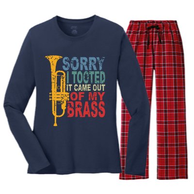 Sorry I Tooted It Came Out Of My Brass Funny Trumpet Quote Women's Long Sleeve Flannel Pajama Set 