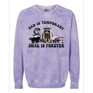 Sad Is Temporary Swag Is Forever Funny Racoon Lover Retro Colorblast Crewneck Sweatshirt