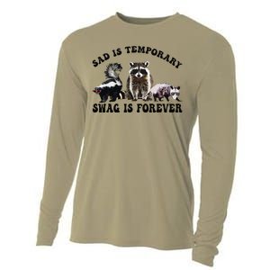 Sad Is Temporary Swag Is Forever Funny Racoon Lover Retro Cooling Performance Long Sleeve Crew