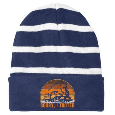 Sorry I Tooted Funny Train Railroad Workers Striped Beanie with Solid Band