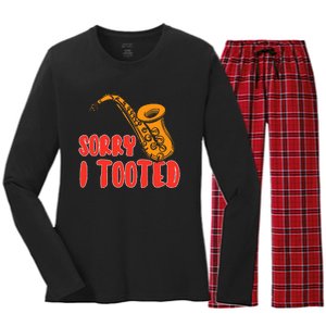 Sorry I Tooted Funny Saxophone Player Gifts Women's Long Sleeve Flannel Pajama Set 