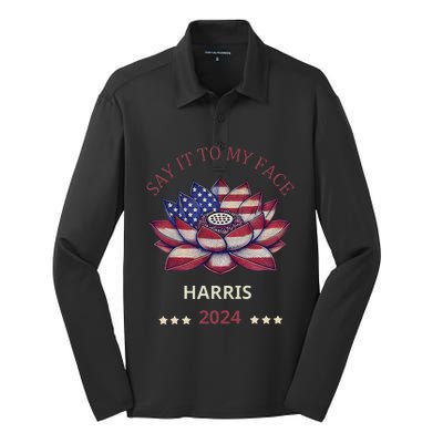 Say It To My Face Kamala Harris 2024 American Lotus Silk Touch Performance Long Sleeve Polo