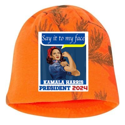 Say It To My Face Kamala Harris 2024 Kati - Camo Knit Beanie