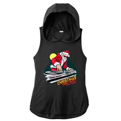 Santa Is The DJ Ladies PosiCharge Tri-Blend Wicking Draft Hoodie Tank