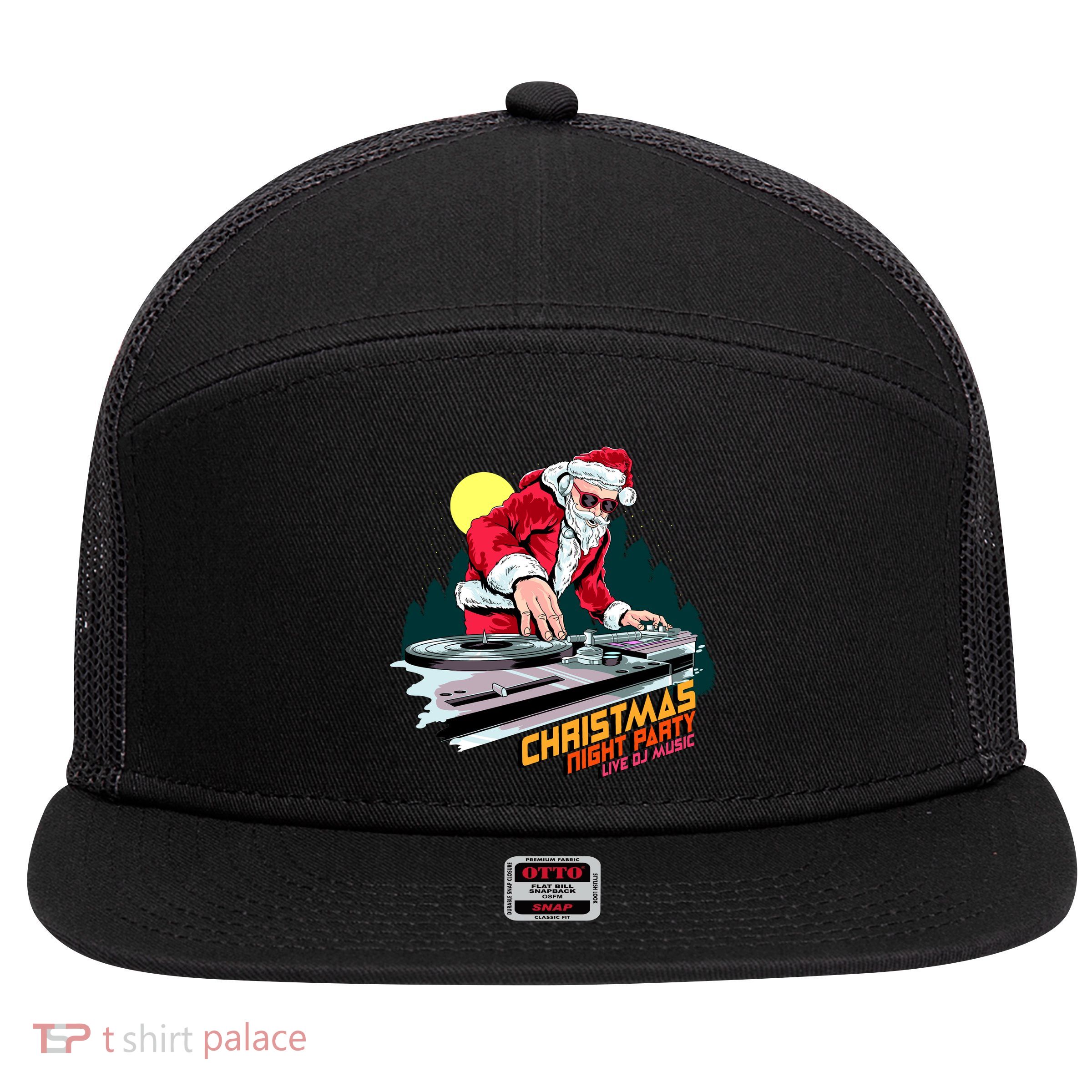 Santa Is The DJ 7 Panel Mesh Trucker Snapback Hat