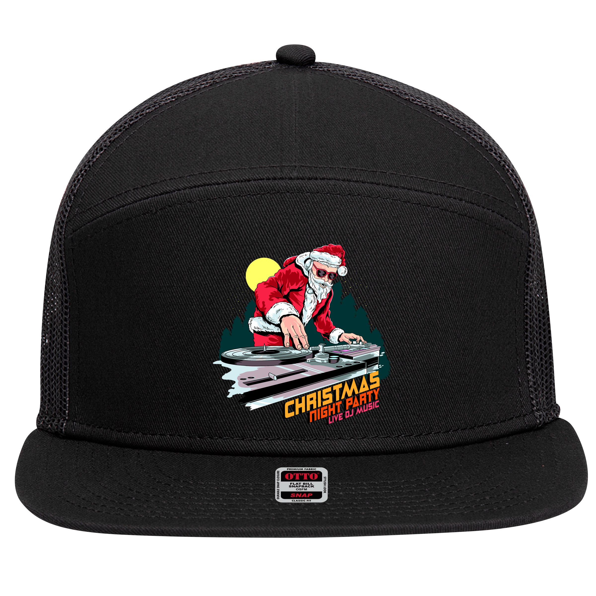 Santa Is The DJ 7 Panel Mesh Trucker Snapback Hat
