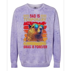 Sad Is Temporary Swag Is Forever Funny Cool Capybara Retro Colorblast Crewneck Sweatshirt