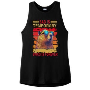 Sad Is Temporary Swag Is Forever Funny Cool Capybara Retro Ladies PosiCharge Tri-Blend Wicking Tank