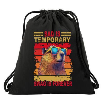 Sad Is Temporary Swag Is Forever Funny Cool Capybara Retro Drawstring Bag