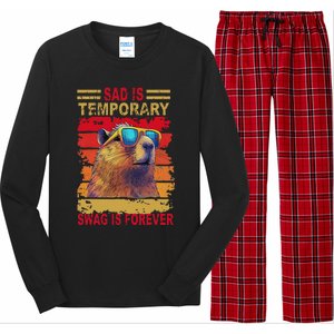 Sad Is Temporary Swag Is Forever Funny Cool Capybara Retro Long Sleeve Pajama Set