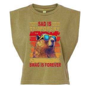 Sad Is Temporary Swag Is Forever Funny Cool Capybara Retro Garment-Dyed Women's Muscle Tee