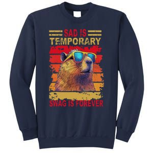 Sad Is Temporary Swag Is Forever Funny Cool Capybara Retro Sweatshirt