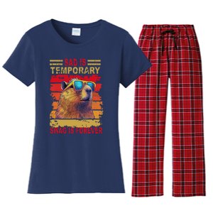 Sad Is Temporary Swag Is Forever Funny Cool Capybara Retro Women's Flannel Pajama Set