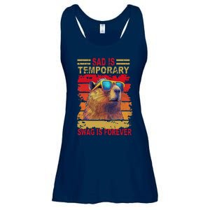 Sad Is Temporary Swag Is Forever Funny Cool Capybara Retro Ladies Essential Flowy Tank