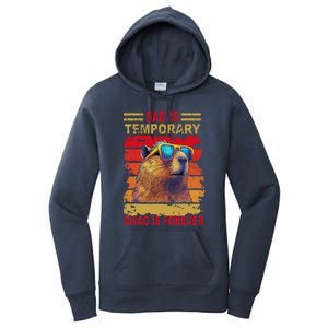 Sad Is Temporary Swag Is Forever Funny Cool Capybara Retro Women's Pullover Hoodie