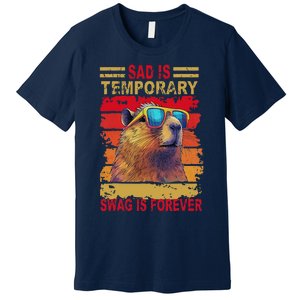 Sad Is Temporary Swag Is Forever Funny Cool Capybara Retro Premium T-Shirt