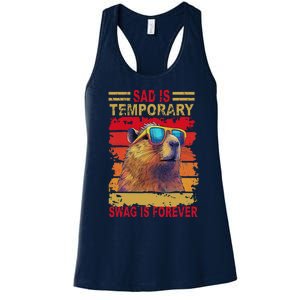 Sad Is Temporary Swag Is Forever Funny Cool Capybara Retro Women's Racerback Tank