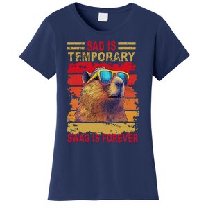 Sad Is Temporary Swag Is Forever Funny Cool Capybara Retro Women's T-Shirt