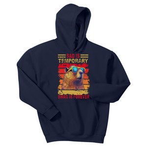 Sad Is Temporary Swag Is Forever Funny Cool Capybara Retro Kids Hoodie