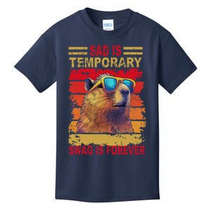 Sad Is Temporary Swag Is Forever Funny Cool Capybara Retro Kids T-Shirt