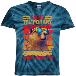 Sad Is Temporary Swag Is Forever Funny Cool Capybara Retro Kids Tie-Dye T-Shirt