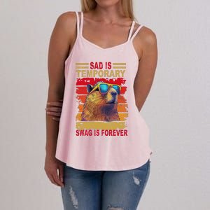 Sad Is Temporary Swag Is Forever Funny Cool Capybara Retro Women's Strappy Tank