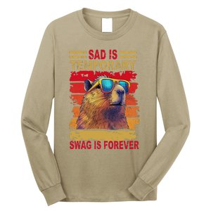 Sad Is Temporary Swag Is Forever Funny Cool Capybara Retro Long Sleeve Shirt