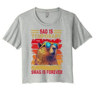 Sad Is Temporary Swag Is Forever Funny Cool Capybara Retro Women's Crop Top Tee