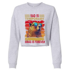 Sad Is Temporary Swag Is Forever Funny Cool Capybara Retro Cropped Pullover Crew