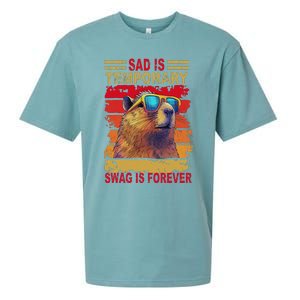 Sad Is Temporary Swag Is Forever Funny Cool Capybara Retro Sueded Cloud Jersey T-Shirt